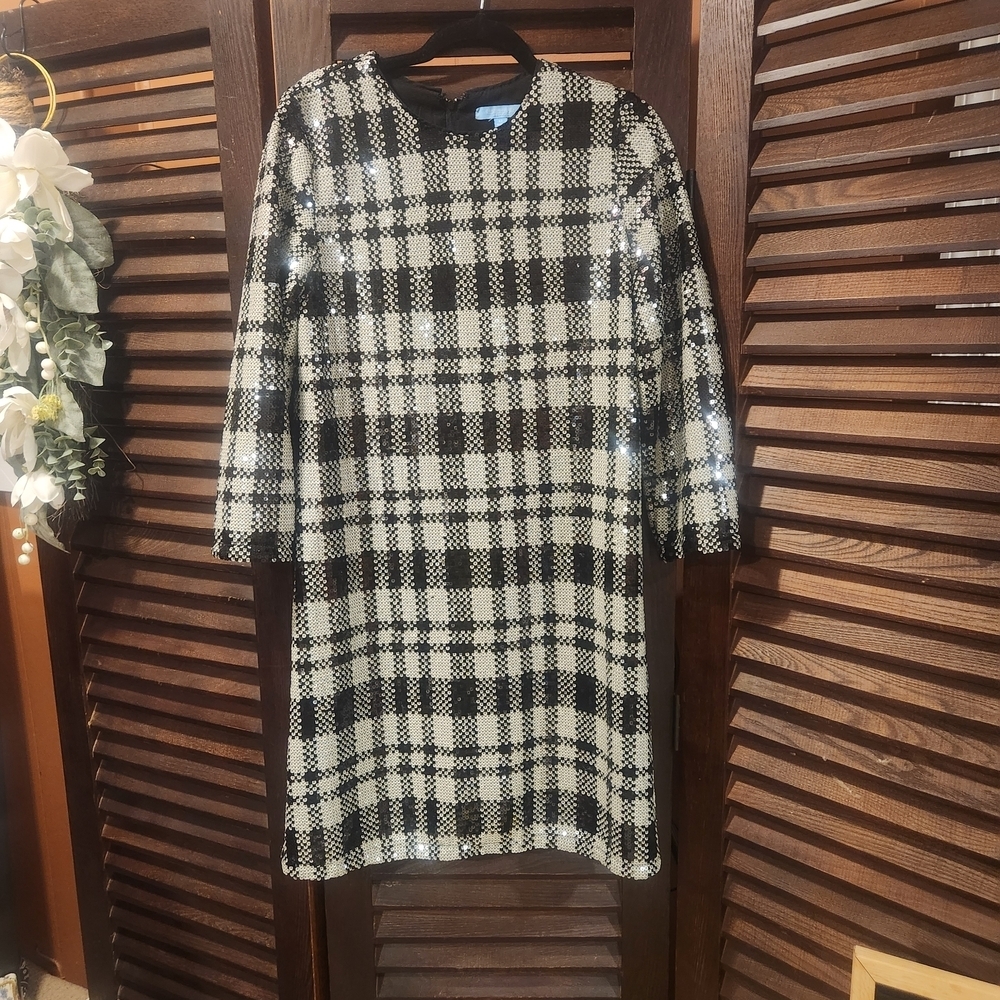 Draper James Black and White Checkered Sequin Dress